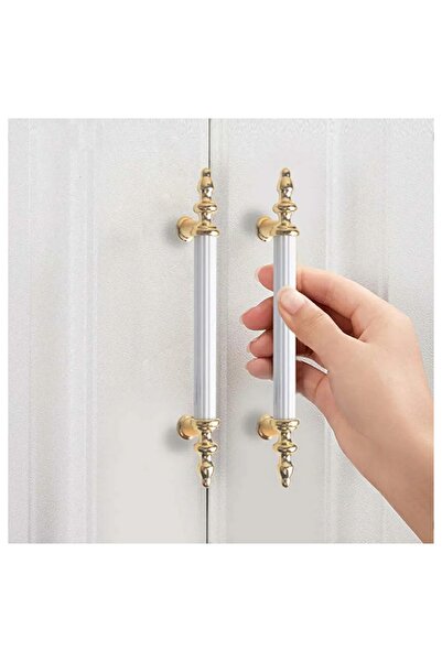 ARON (2 Adet) Asos Altın Beyaz Kulp 160mm Tv Ünite Konsol Şifonyer Çekmece Dolap Kapak Mutfak Kulpu 160mm