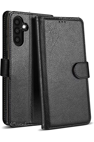 m.tk moveteck Samsung Galaxy A34 Uyumlu Kılıf Kamera Korumalı 360 Tam Kaplar Deri Dokulu Cüzdan Kapaklı Standlı