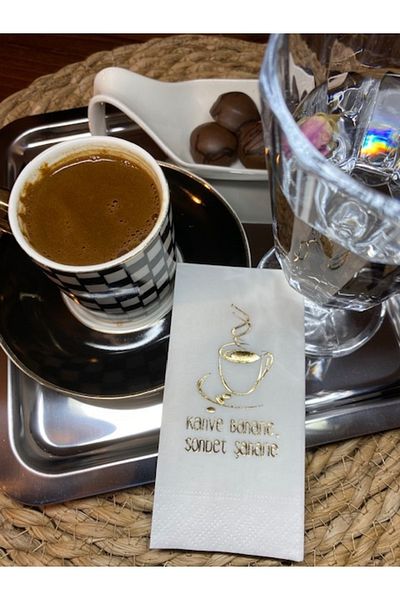 kidspartim Gold Gilt White Coffee Spell Chatting Magnificent Napkin 6x12 Cm