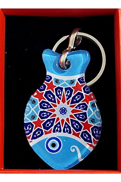 Mixperi Fusion Glass Keychain in Evil Eye Beaded Fish Shaped Gift Box