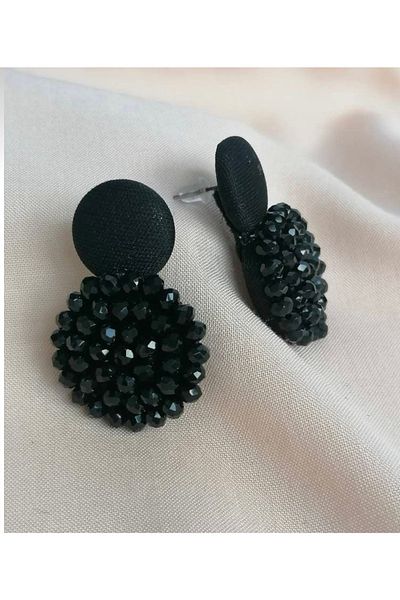 Be Best Women's Black Crystal Stone Button Earring Cd250