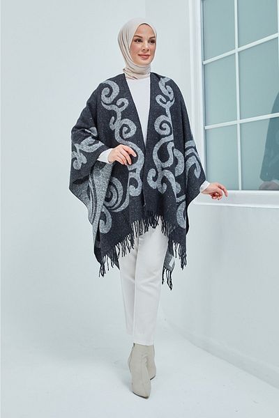 ALLURİNG Women's Double-Sided Fringed Shoulder Shawl Poncho-pattern-04