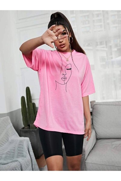 blausee wear Γυναικείο μπλουζάκι πρόσωπο με τύπωμα oversized