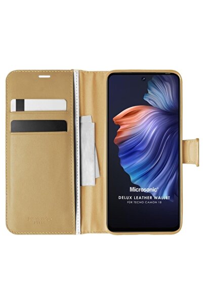 piblue حافظة تكنو كامون 18 بي محفظة جلدية ديلوكس باللون الذهبي