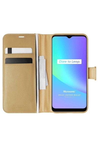 piblue Oppo Realme C25s Case Delux Leather Wallet Gold