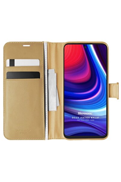 piblue حافظة أوميكس X300 ديلوكس محفظة جلدية باللون الذهبي