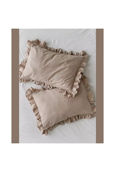 METİNEV Frilly Beige Color Double Pillow Case Cotton Organic
