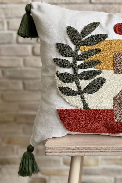 SWITA Punch Embroidered Single Decorative Linen Throw Pillow Cover (PANCH)