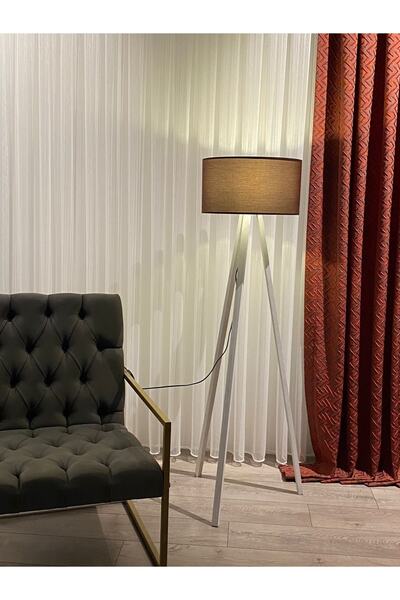 Tessam Aydınlatma Kumaş Başlıklı 3 Ayaklı Tripod Lambader Ahşap