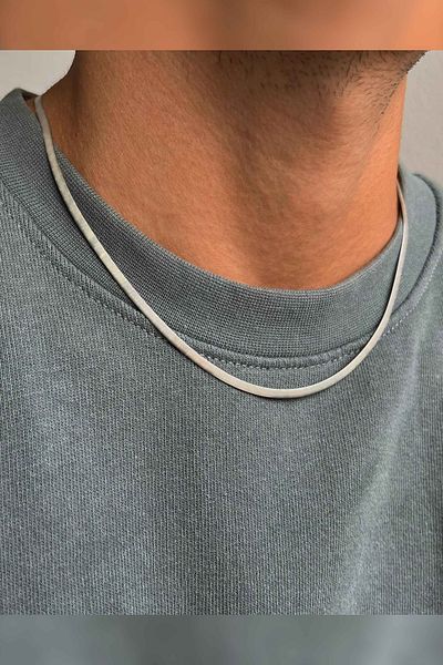 The Collection Unisex Stainless Steel Flat Italian Chain Necklace 55cm