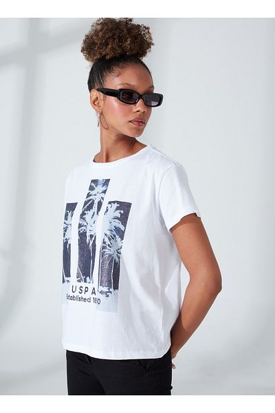 U.S. Polo Assn. Γυναικείο T-shirt με στάμπα με λευκό λαιμόκοψη - Gada