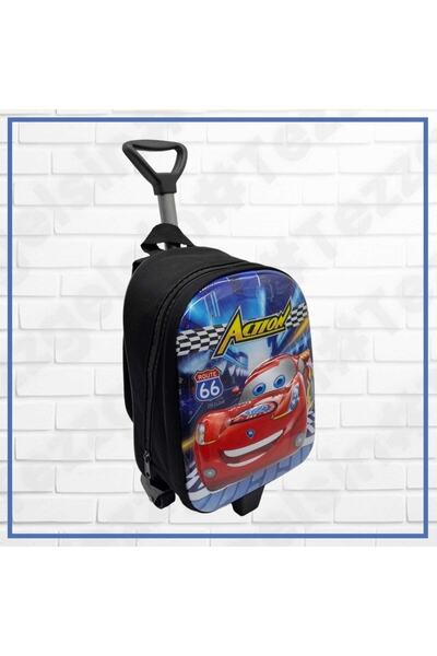 Tezzgelsin Kindergarten Kids Action Cars Racing Car 5d Printed Nursery School Bag Backpack with Wheels