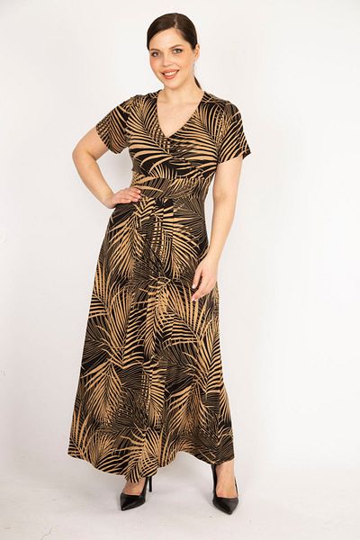 Şans Women's Mink Large Size Wraped Collar Colorful Long Dress 65n36193