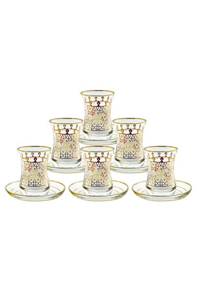 Paşabahçe Altın Yaldızlı Çay Bardağı Seti, 12 Parça, Üsküdar, 12 Ayar Altın