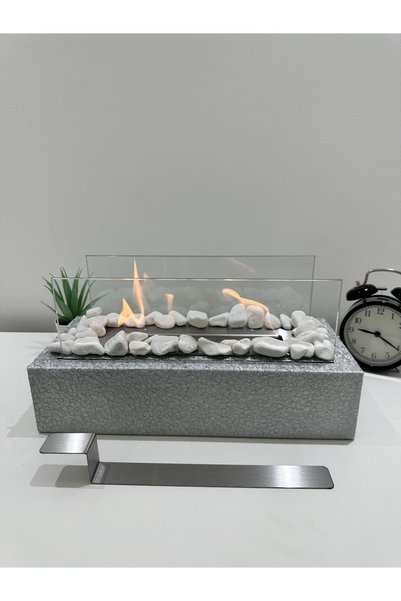Moor Garden Metal Gümüş (özel Çatlak Boyalı) Masa Üstü Şömine Yakıt Ve Dekora...