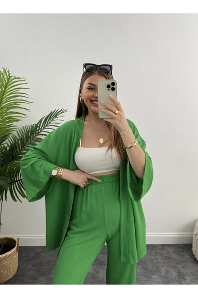 ELBİSHE Women's Kimono Seersucker Set