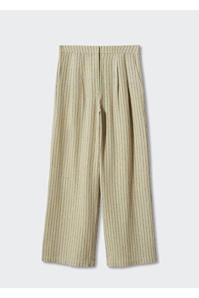 MANGO Woman Ince Çizgili Keten Pantolon