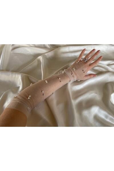 JetDukkan Rochie de Seara Transparenta Manusi Tulle cu Perle