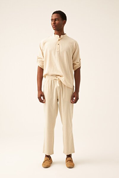 Northlight Unisex Bej Keten Pamuk Karışımlı Casual Pantolon