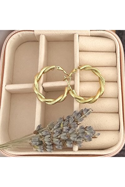 Kadın Iri Burgu Model Geçirmeli Gold Renk Kararmaz Çelik Küpe Prp-ç0285