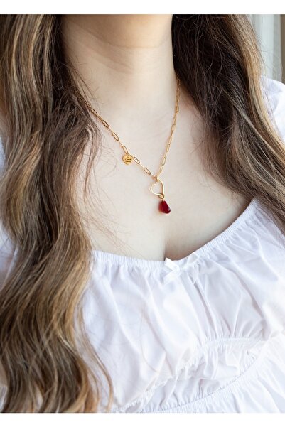 CHARMLUCKY Murano Nar Tanesi Kalp Kolye