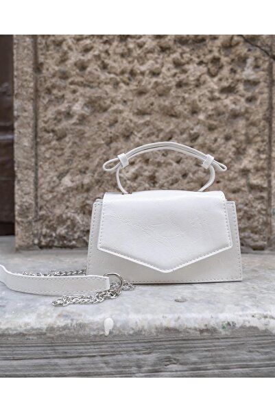 Tina Набръчкана кожена мини чанта за града, бяла