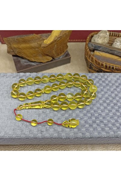 Selderesi Hakiki Damla Kehribar Tesbih Küre Kesim Şeffaf 33lü Tespih