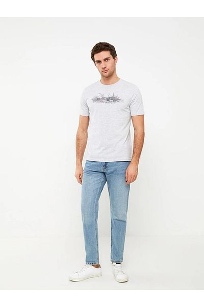 LC Waikiki Men's Stone Melange T-Shirt Crew Neck Short Sleeve Printed from Your Fashion Style