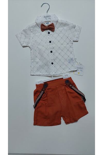 Hera Baby Kare Gömlek Papyonlu Askılı Erkek Takım