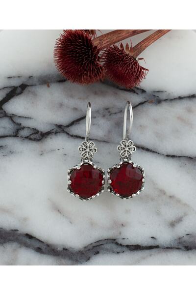 Filigran Silver Yakut Kuvars 925 Ayar Telkari Sanatı El Işi Papatya Çiçek Detaylı Minimal Kadın Küpe