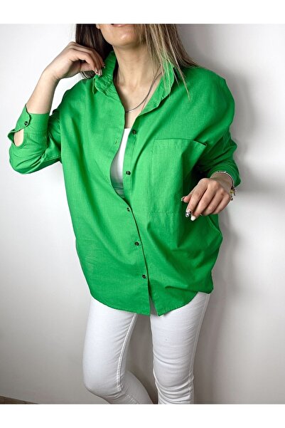 Durmaz Kadın Oversize Keten Gömlek Yeni Sezon Yazlık Gömlek