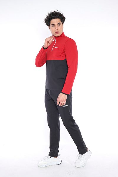 NEED LİFE Men's Black-Red Diver Fabric Half Zip Slim Fit Tracksuit Set