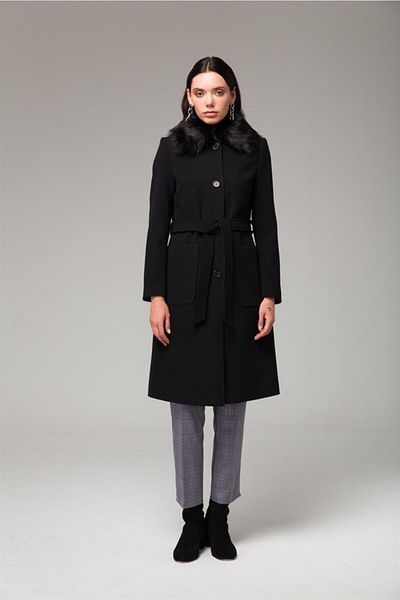 Concept. Mantel mit Hemdkragen und abnehmbarer Felltasche, Schwarz 3761