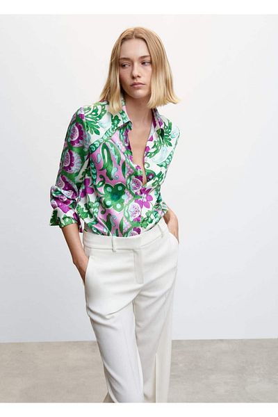 MANGO Woman Cămașă cu model din satin