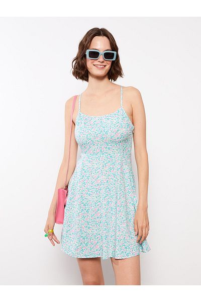 LC Waikiki Viscose Patterned Women's Dress with U Collar - Strappy