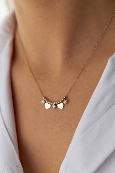 YAVUZ KUYUMCULUK 14 Ayar Altın Sıralı Sallantılı Kalp Kolye