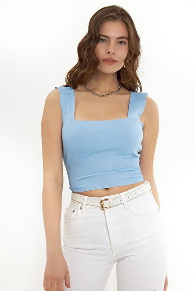 Pattaya Dámská modrá pletená halenka bez rukávů P21s201-2614