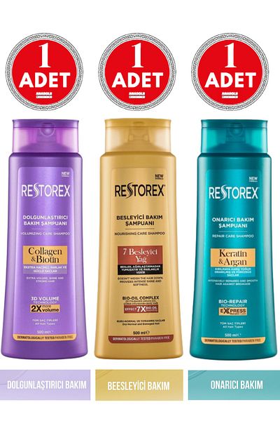 Restorex Șampon cu cheratina și argan 500 ml - 1 bucată colagen și biotină 500 ml 1 bucată 7 ulei nutritiv 500 ml 1 bucată