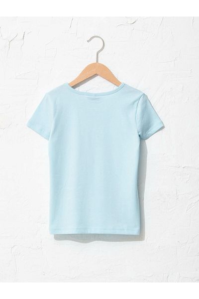 LC Waikiki Tricou albastru pentru fete, cu mânecă scurtă, imprimat cu gâtul turn, de la Your Fashion Style