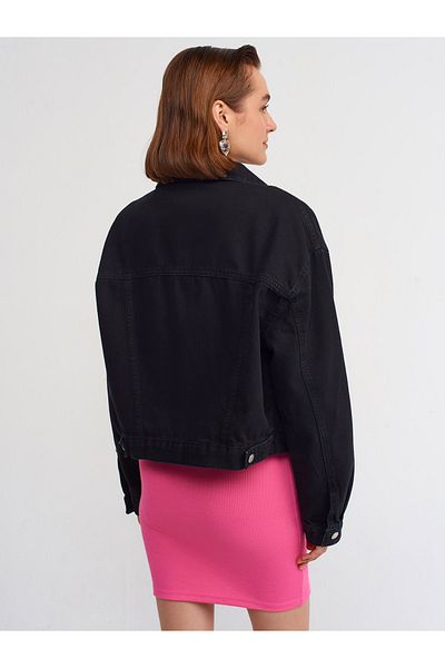 Dilvin 65308 Palton crop cu buzunar-negru