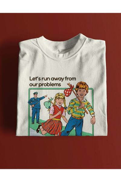 rebelberi تي شيرت مطبوع عليه عبارة "Let's Run Away From Our Problems" باللون ...
