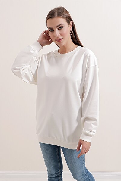 Pattaya Women's White Basic Long Sleeve Oversize Sweatshirt P20W-4420