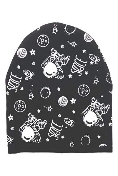 Cramerr Çift Katlı Penye Interlok Bebek Çocuk Bere (space Baskılı)