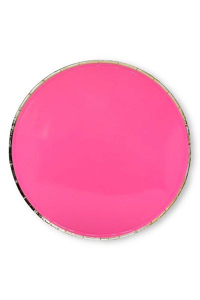 Mare Karnaval Round Fuchsia Gold Gilt Cardboard Party Plate 8 Pieces-23cm
