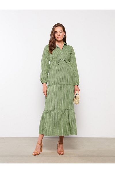 LC Waikiki Umstandskleid mit Hemdkragen und Blumenmuster und langen Ärmeln