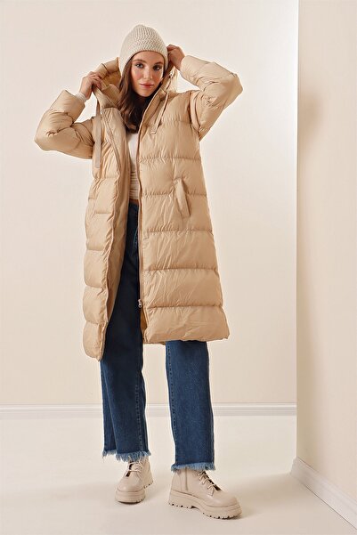 Pattaya Dámský dlouhý nafukovací hidžábový kabát s kapucí P22W201-0215