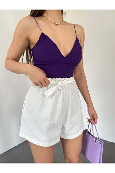 Fav Style Γυναικείο σορτς εκρού με ελαστική ζώνη με διπλή τσέπη Gabardine