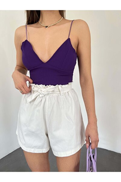 Fav Style Γυναικείο σορτς εκρού με ελαστική ζώνη με διπλή τσέπη Gabardine