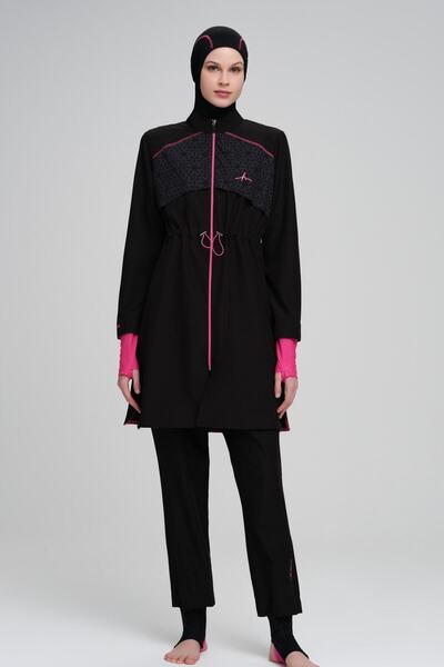 Haşema Seria Performance Bandă pentru picioare fucsia Detaliu negru 6 piese Set costum de baie hijab H-per 50