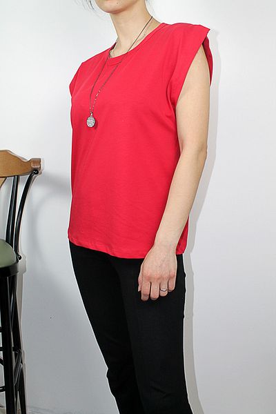 Damla 100% Cotton Wadding Look Basic Crew Neck Knitted T-shirt
